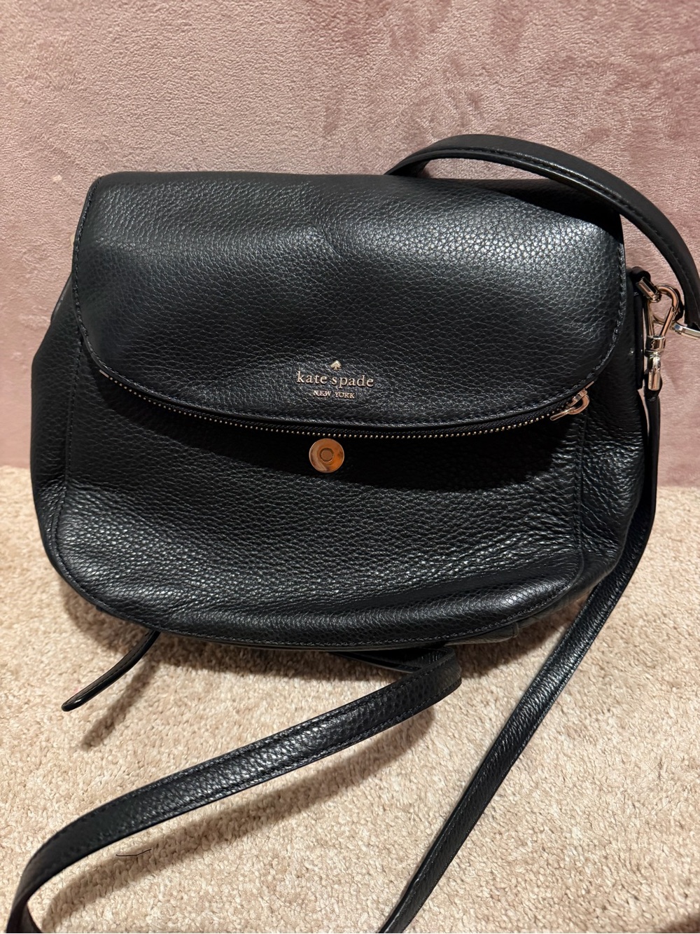 kate spade Black Pebbled Leather Crossbody with Gold Hardware